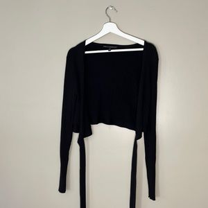 White House Black Market Black Ribbed Wrap Top Size L